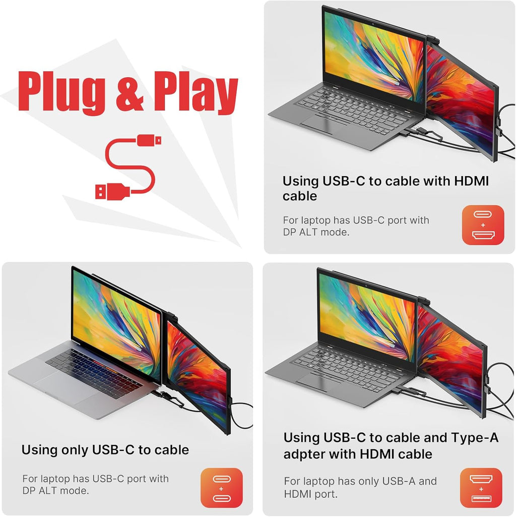 New Mobile Pixels Duex Plus DS Laptop Screen Extender, 13.3' FHD 1080P IPS Ultra Slim Portable Monitor, USB A/USB C/HDMI Plug and Play Laptop Monitor, Windows/Mac/Android/Switch Compatible
