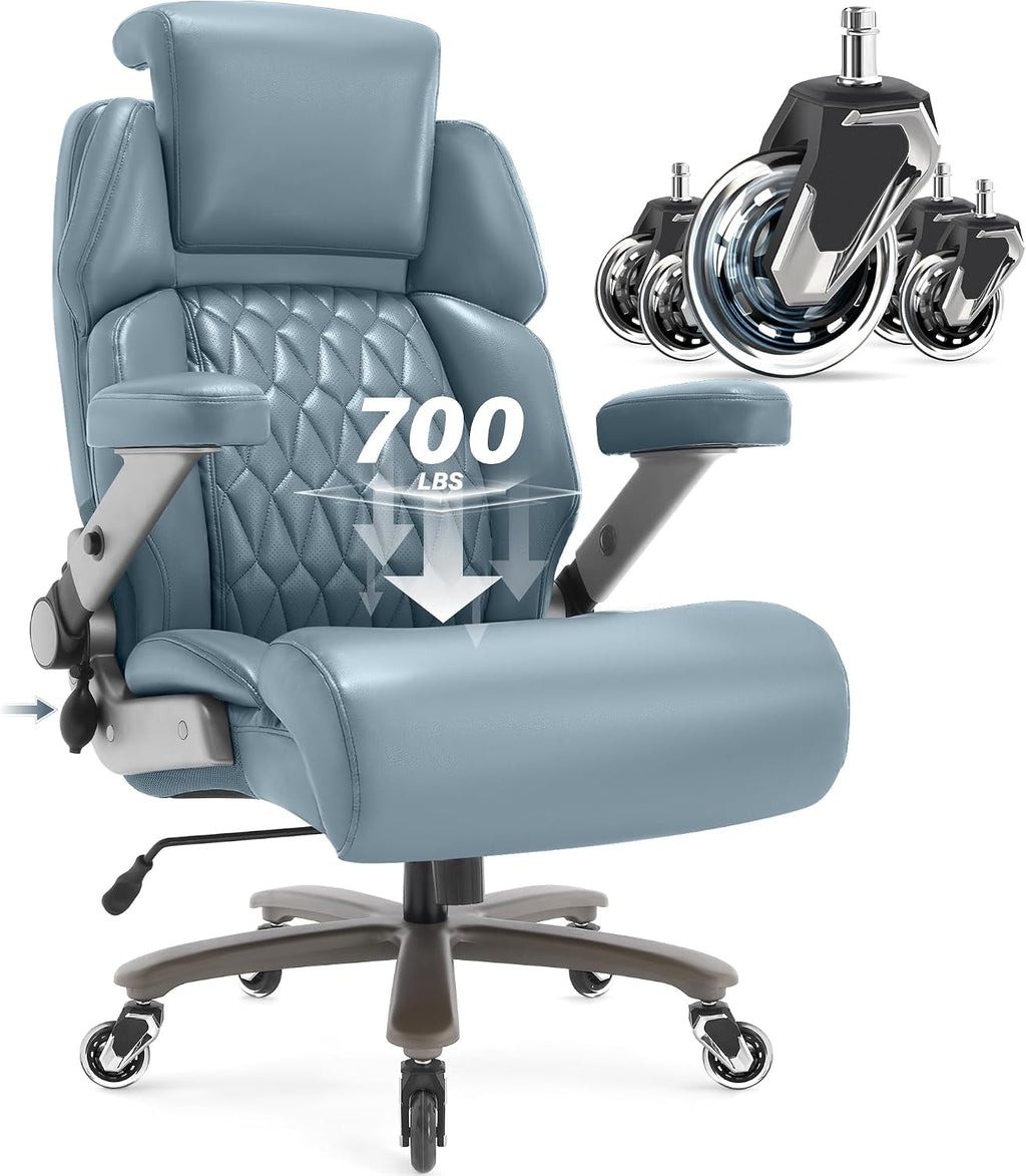 Big and Tall Office Chair 700lbs - Adjustable Headrest&Lumbar Support, 3D Flip Arms, Large Wheels &Heavy Duty Metal Base, Ergonomic High Back Computer Chair Desk Chair, Thick Padded Extra Wide Seat