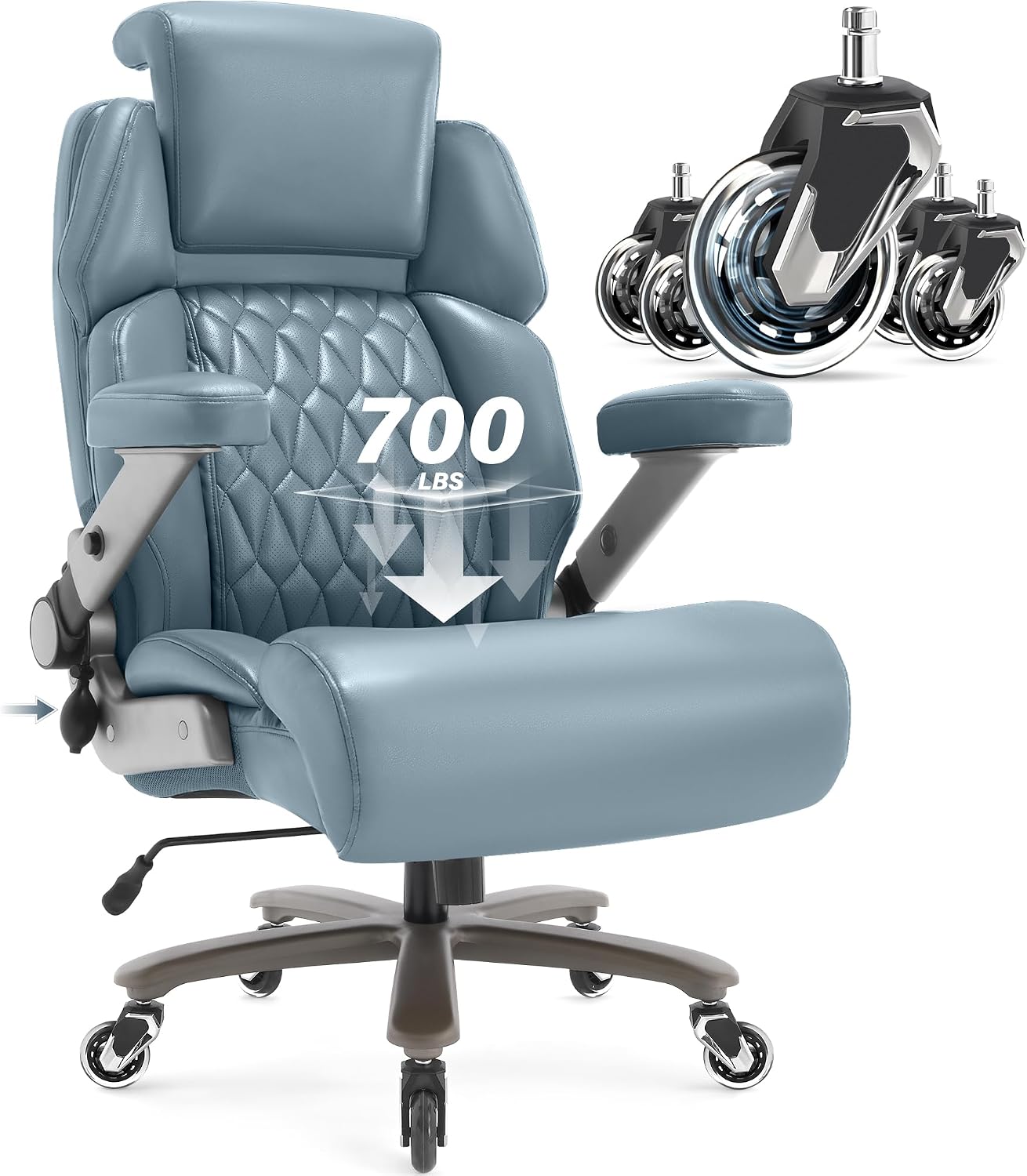 Big and Tall Office Chair 700lbs - Adjustable Headrest&Lumbar Support, 3D Flip Arms, Large Wheels &Heavy Duty Metal Base, Ergonomic High Back Computer Chair Desk Chair, Thick Padded Extra Wide Seat