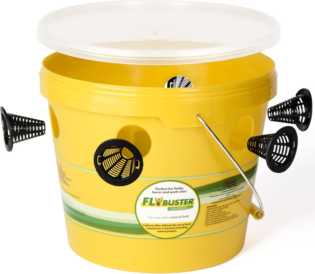 Flybuster Fly Trap | Outdoor Device for Catching Flies | 10-Liter Commercial Size (2-Pack) | Comes with Two Flytraps and 4 Bait Packets | 2,000,000 Fly Capacity | Non-Toxic | Child & Pet Safe