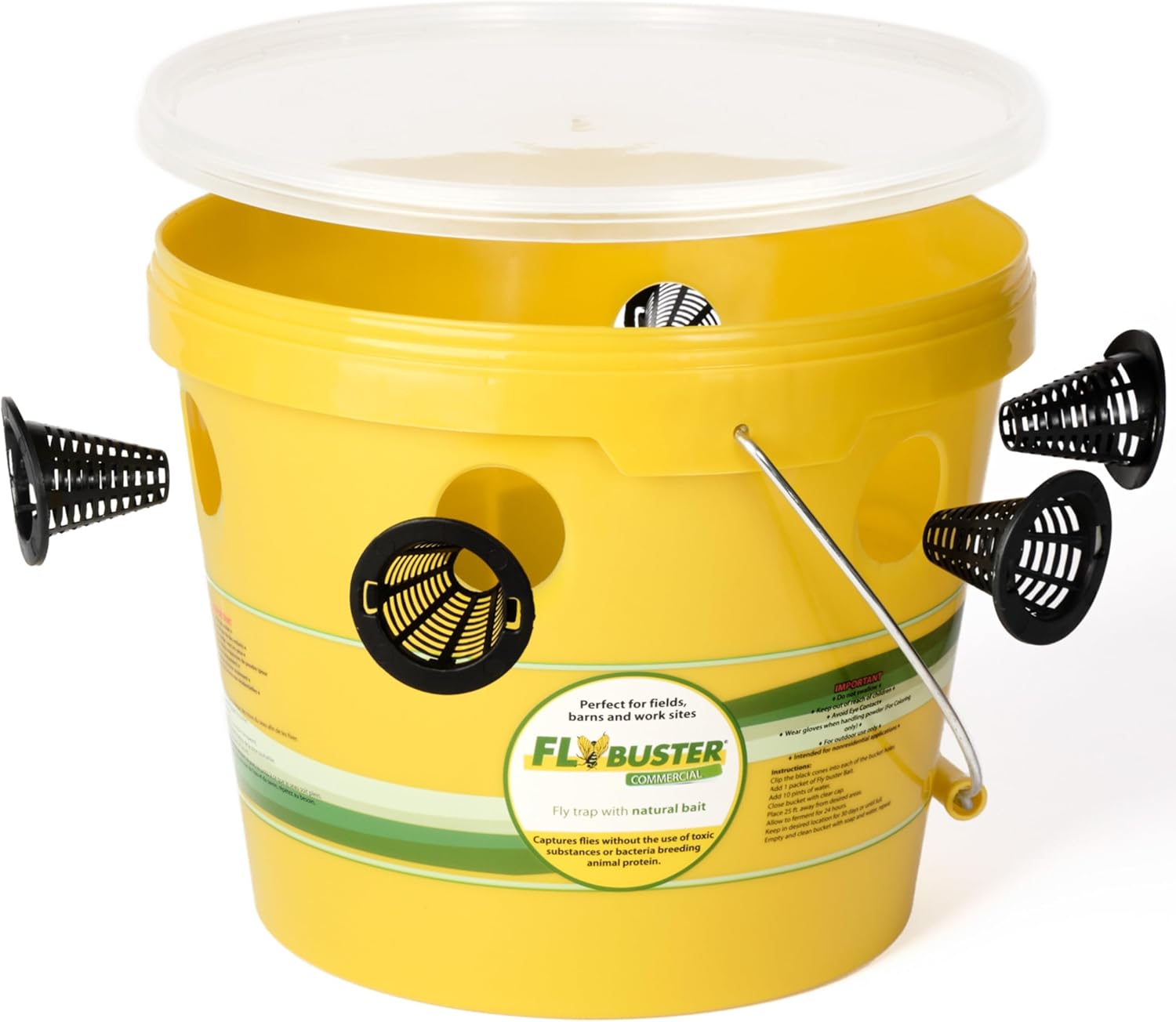 Flybuster Fly Trap | Outdoor Device for Catching Flies | 10-Liter Commercial Size (2-Pack) | Comes with Two Flytraps and 4 Bait Packets | 2,000,000 Fly Capacity | Non-Toxic | Child & Pet Safe