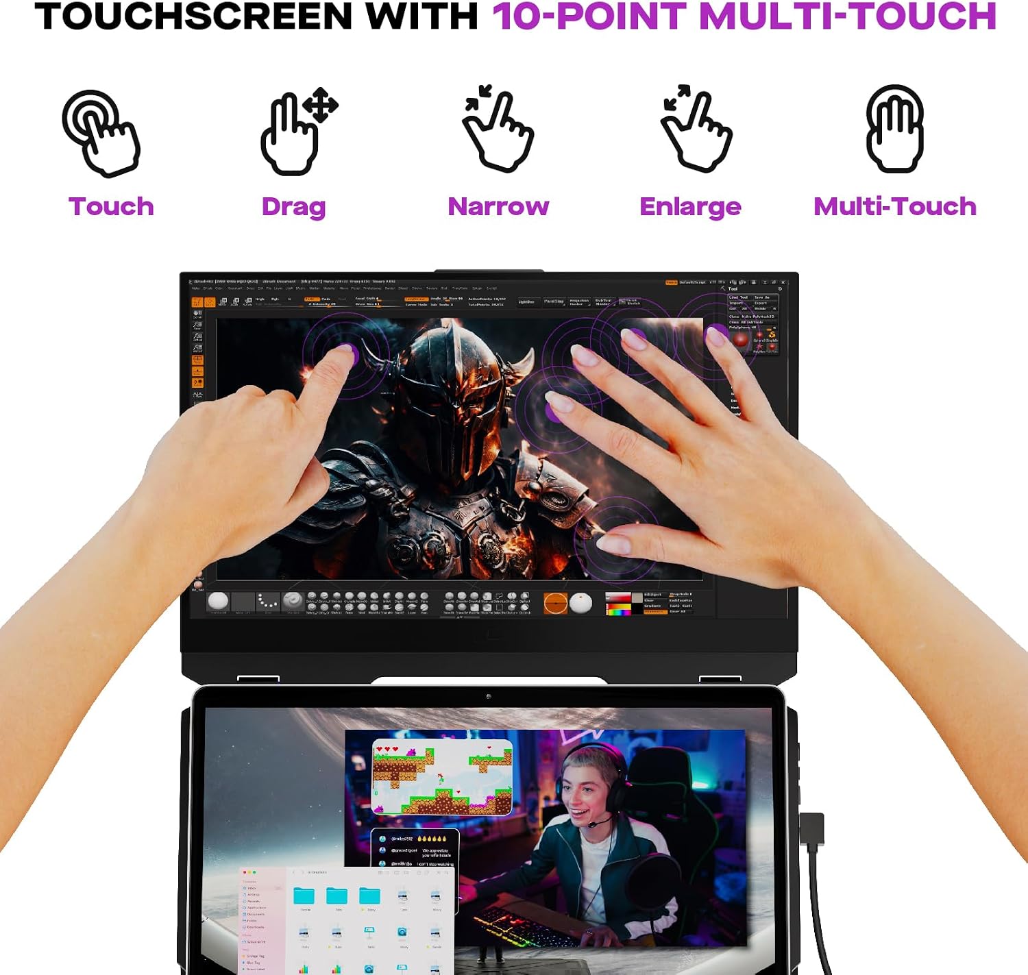 Duex Float New Mobile Pixels 15.6' Stacked Portable Monitor, FHD IPS Portable Touchscreen (Built-in Kickstand), USB C/HDMI Laptop Screen Extender (Optional Magnets), Windows, MacOS, ChromeOS, Switch