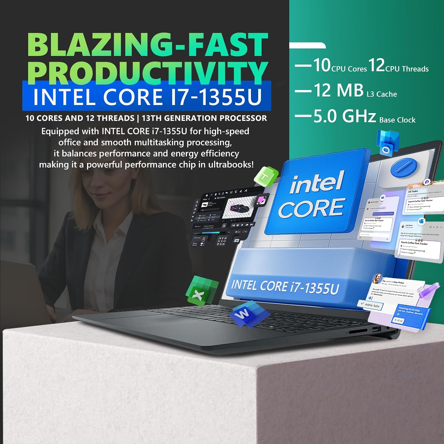 Dell 15 Touchscreen Laptop DC15250 for Business, Intel 10-Core i7-1355U, 15.6'' FHD Anti-Glare Display, 20GB RAM, 1TB SSD, Office 365 for the Web, Copilot AI, Webcam, Wi-Fi 6, Win 11 Pro, Black