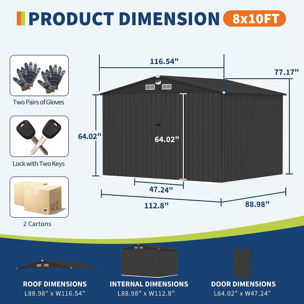 Metal Outdoor Storage Shed Kit, Lockable Door Utility Shed with Air Vent for Backyard Garden Patio Lawn