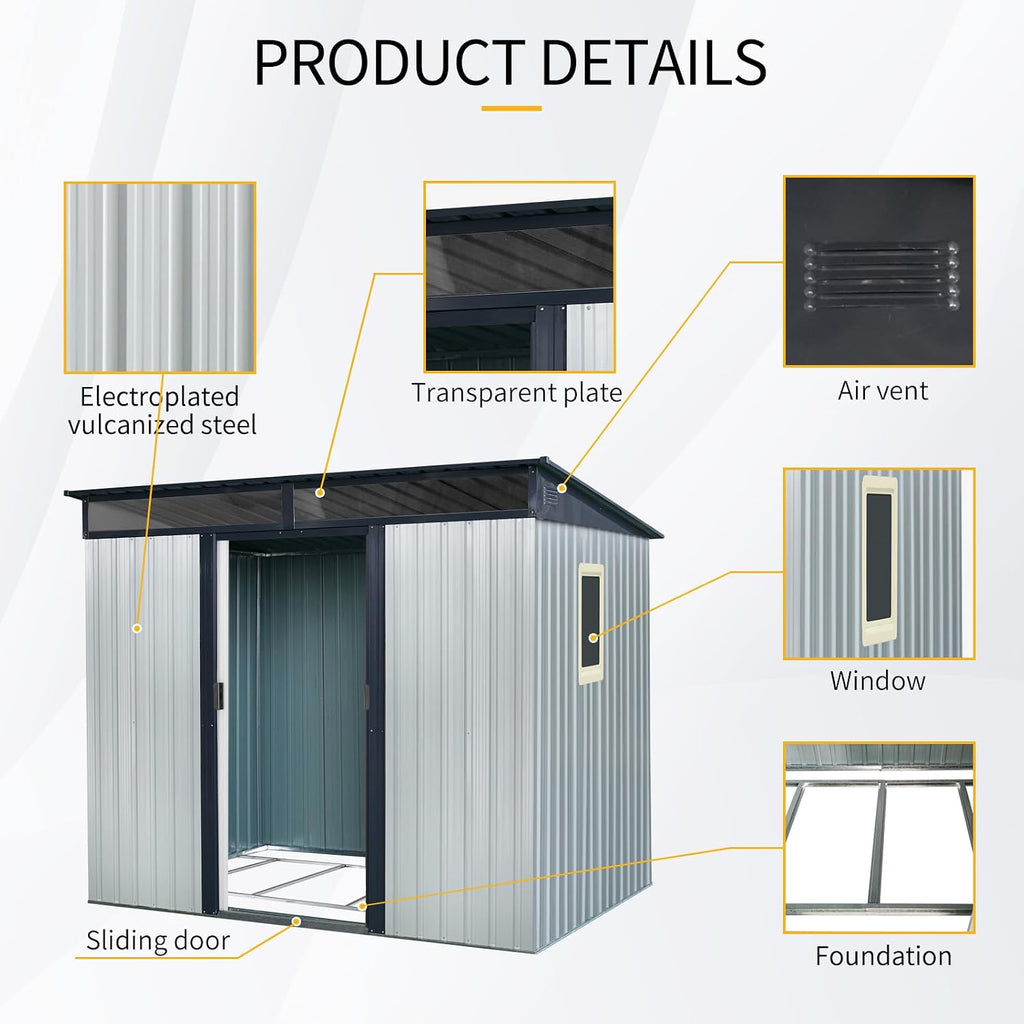 Ball & Cast 8x6 FT Outdoor Metal Storage Shed with Window and Transparent Plate,Waterproof Garden Organizer Tool Housew/Lockable Doors & Ventilation,Shelter Cabinet for Patio,Lawn,White+Black