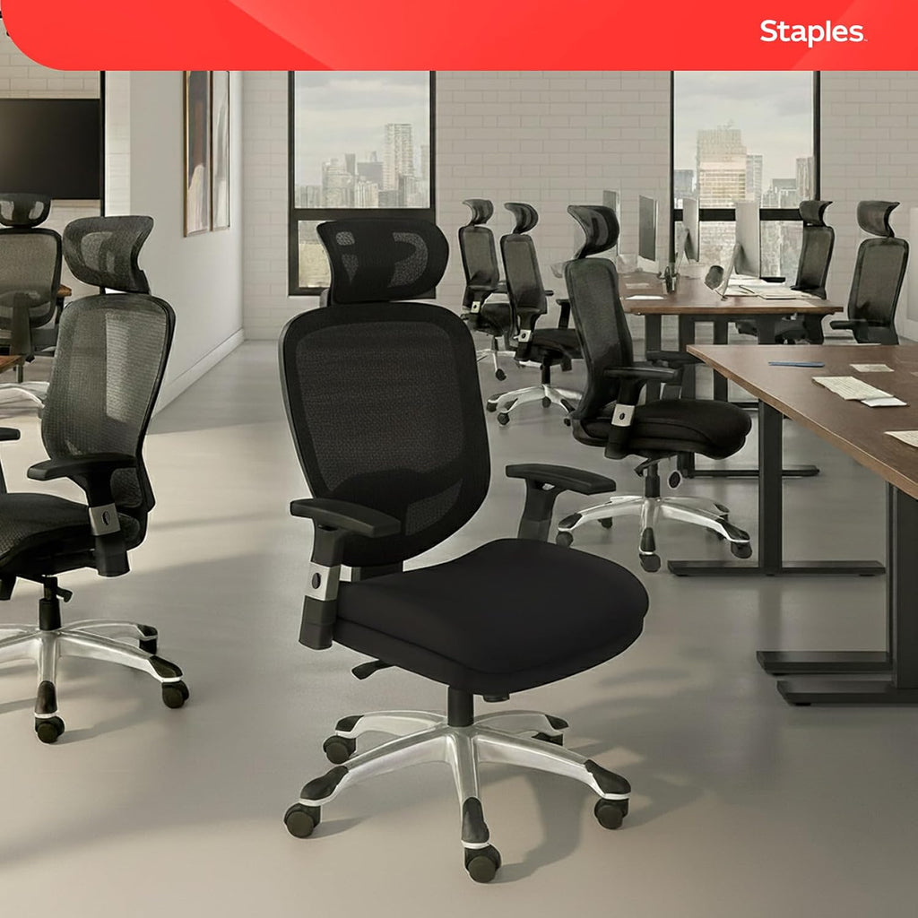 STAPLES Hyken Ergonomic Office Chair Adjustable Lumbar Support with Breathable Mesh, Swivel Desk Chair for Home Office, Black (XL)