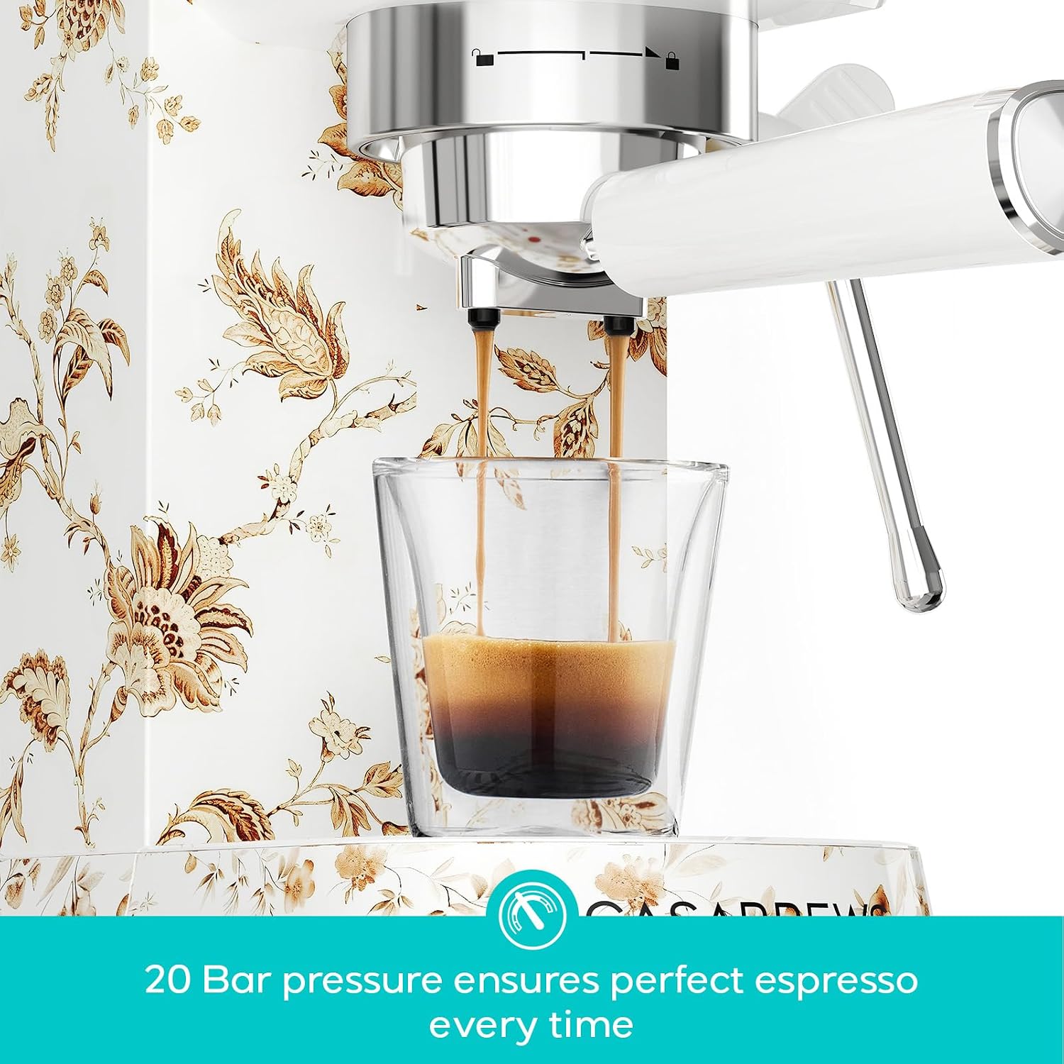 CASABREWS CM5418 Espresso Machine 20 Bar, Compact Espresso Maker with Steam Milk Frother, Stainless Steel Coffee Machine with 34oz Removable Water Tank for Cappuccino, Latte Machine, Blooming Ivory