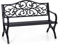 Sophia & William 50' Outdoor Garden Bench Patio Park Bench, Cast Iron Metal Frame Furniture with Floral Design Backrest for Porch Yard Lawn Deck, Black