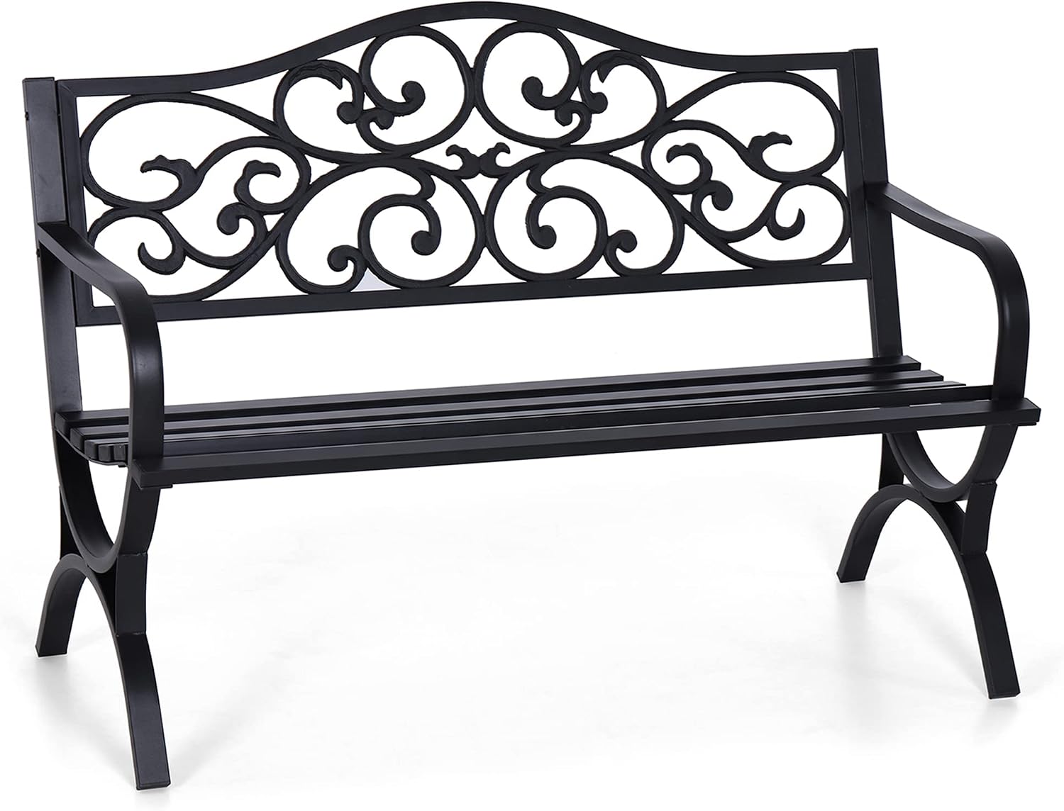 Sophia & William 50' Outdoor Garden Bench Patio Park Bench, Cast Iron Metal Frame Furniture with Floral Design Backrest for Porch Yard Lawn Deck, Black