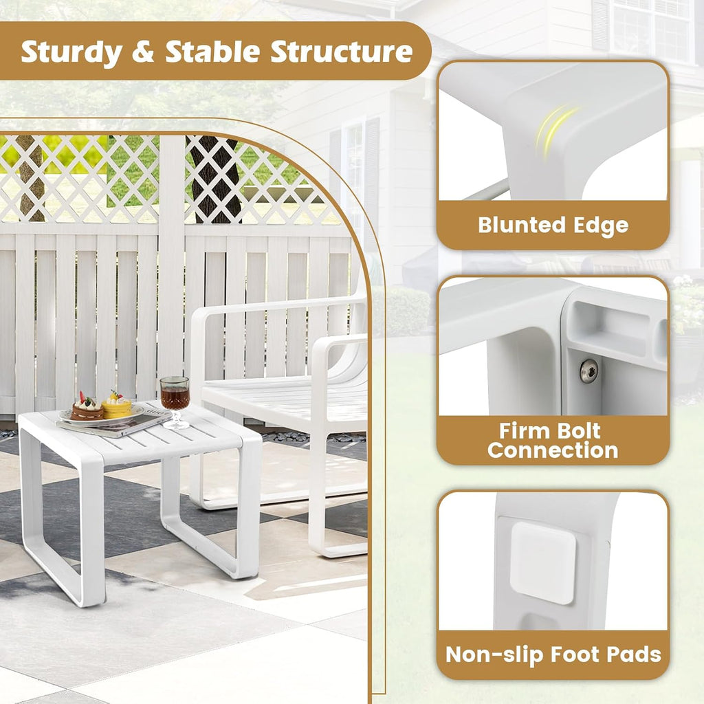 Tangkula 5-Piece Patio Furniture Set, Outdoor Conversation Set w/1 Loveseat, 2 Patio Chairs & 2 Side Tables, All-Weather Patio Bistro Set for Lawn, Backyard, Poolside, Balcony, Garden, Deck (White)