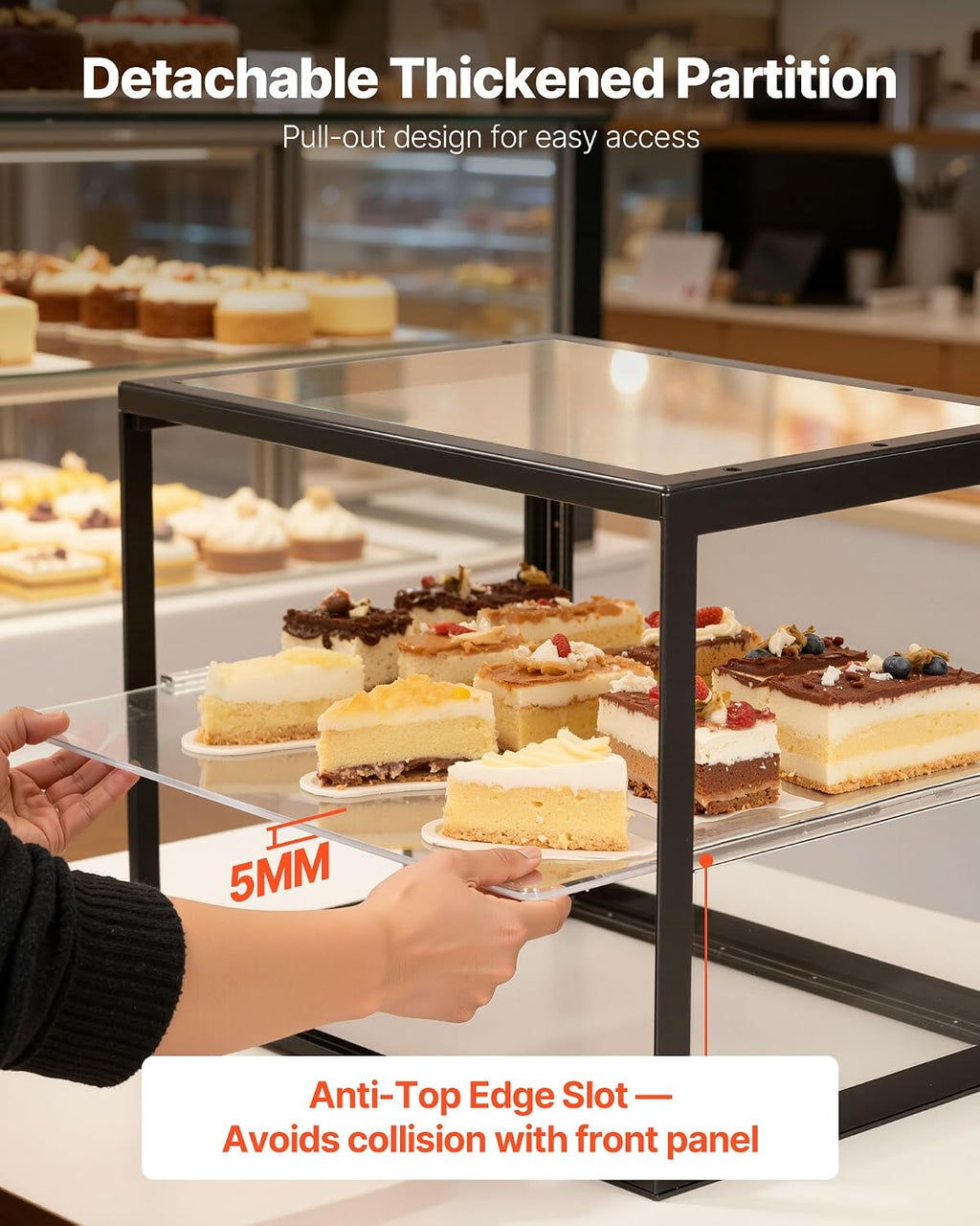 VEVOR Bakery Display Case, 2-Tier Commercial Countertop Pastry Display Case, Clear Acrylic Bread Box for Kitchen, Party Cake Cabinet with Sliding Door for Cookie Dessert Donut, 21.7' x 15.2' x 15.4'