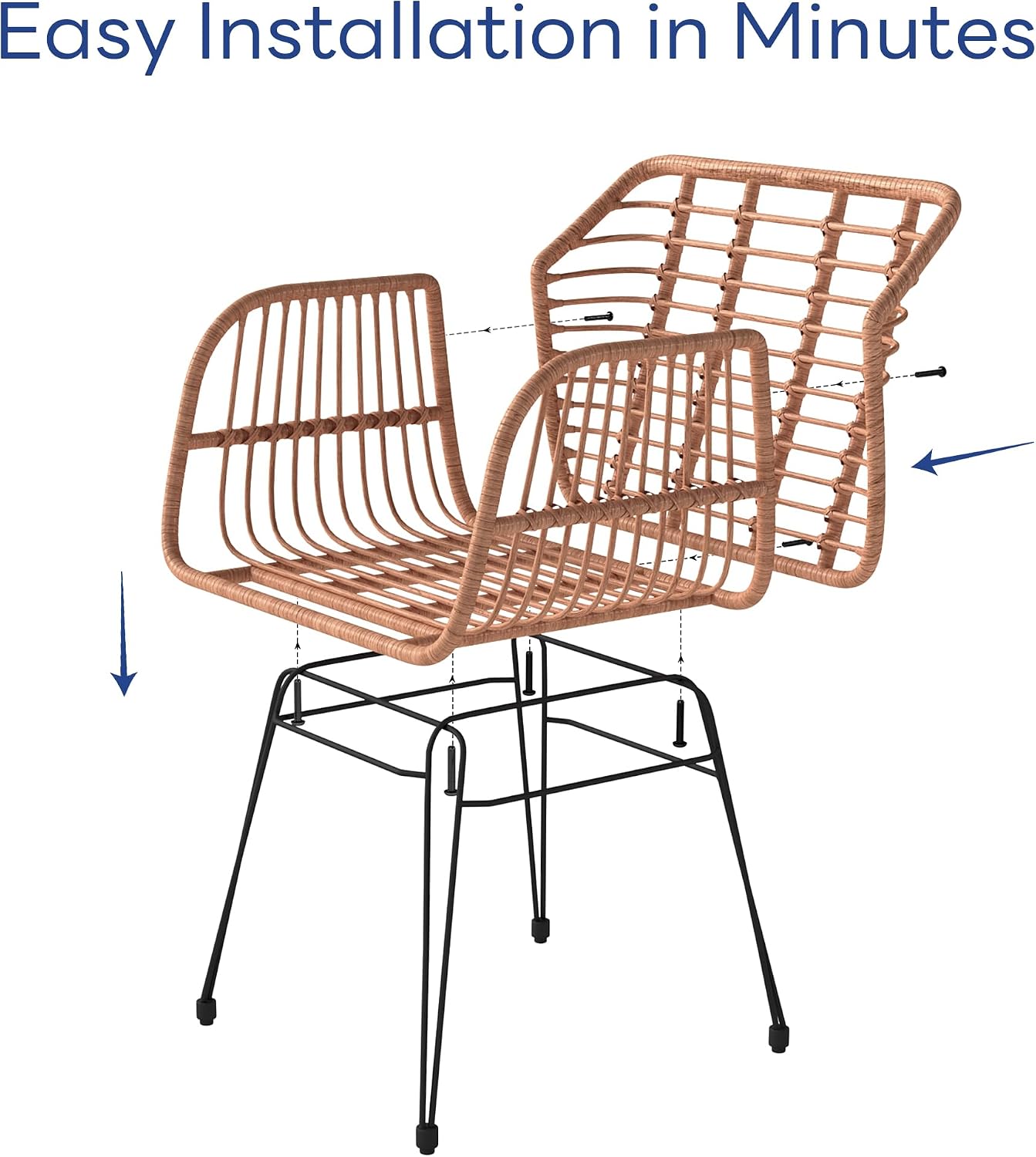 KROFEM 3 Piece Wicker Patio Bistro Furniture Set, Includes 2 Rattan Chairs and Glass Top Table, Ideal for Porch, Outdoor, Backyard, Apartment, Balcony, Natural