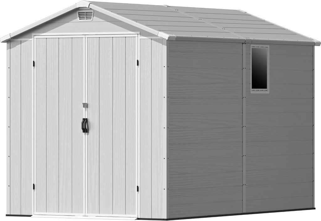 Devoko 6x10 FT Plastic Storage Shed, Outdoor Resin Waterproof Garden Shed with Floor, Light Gray