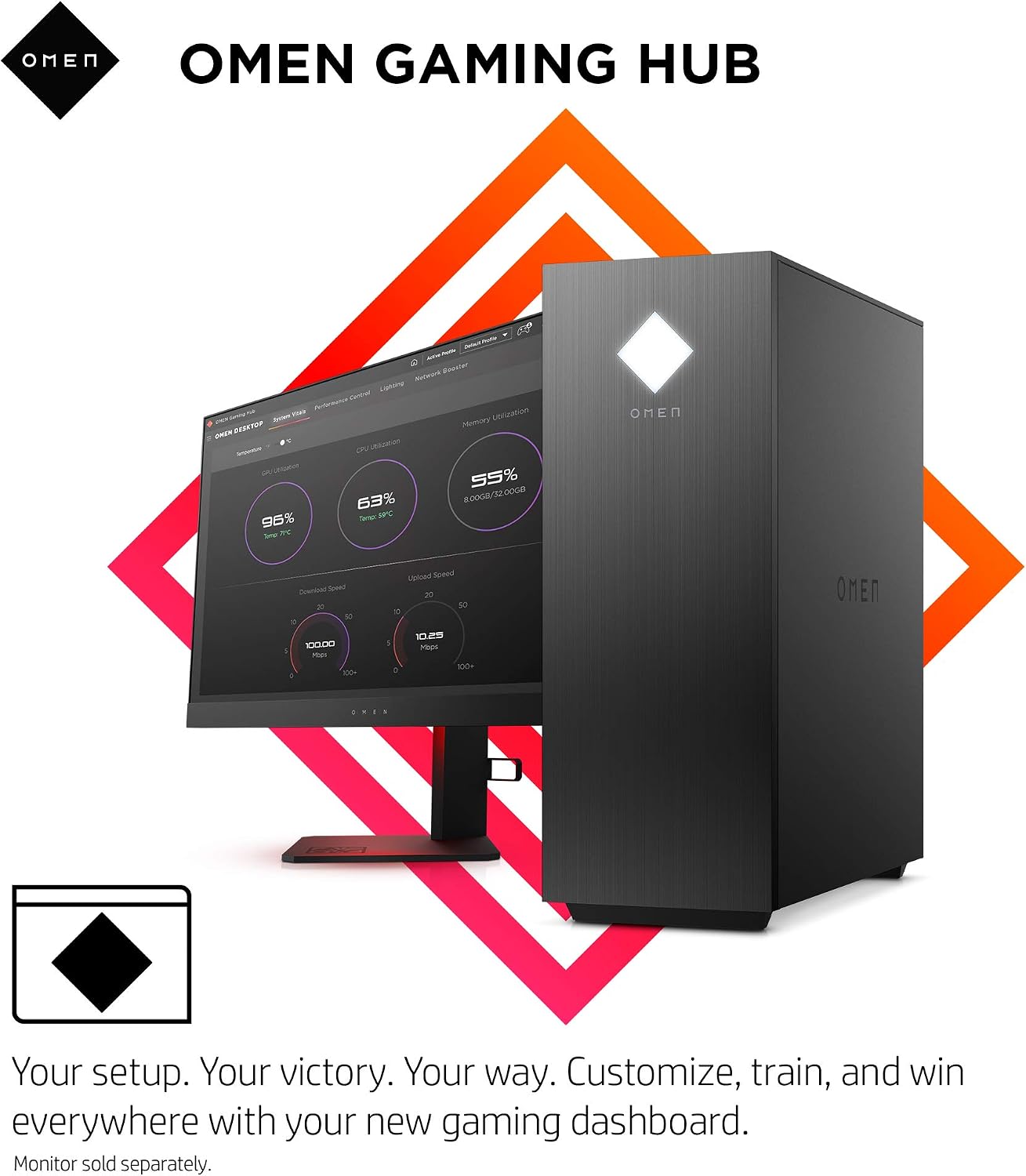 OMEN 25L Gaming Desktop PC, AMD Radeon RX 5500, AMD Ryzen 5 3500, HyperX 8GB DDR4 RAM, 512GB PCIe NVMe SSD, Windows 10 Home, VR Ready, RGB Lighting (GT12-0010, 2020 Model)