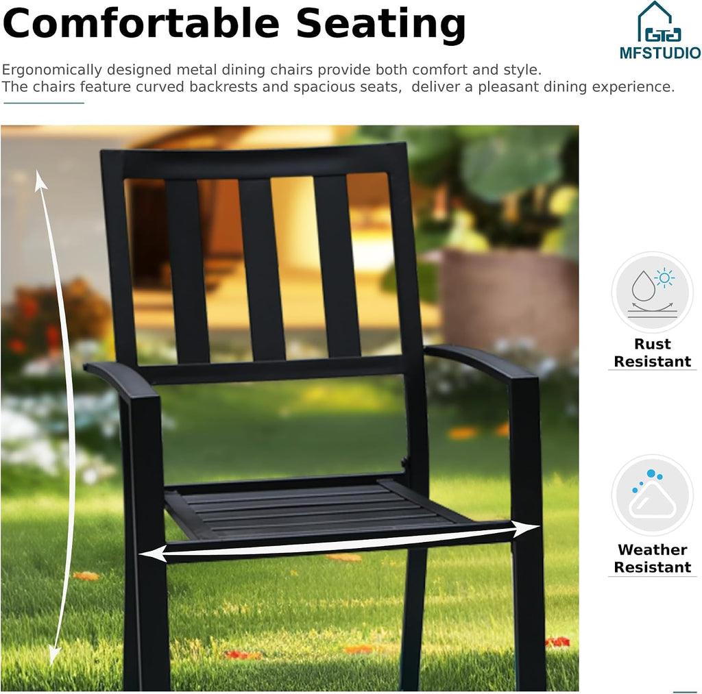 MFSTUDIO Patio Dining Set for 4, Outdoor Table and Chairs Set with Umbrella Hole, Metal Patio Furniture Set for Deck, Backyard, Poolside & Garden