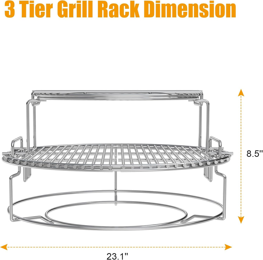 BBQ-PLUS Expander Rack Replacement Kit for XL Big Green Egg,Heavy Duty Stainless Steel 3 Tier 5 Piece Grill Basket Accessories with Removable Cooking Rack System Large