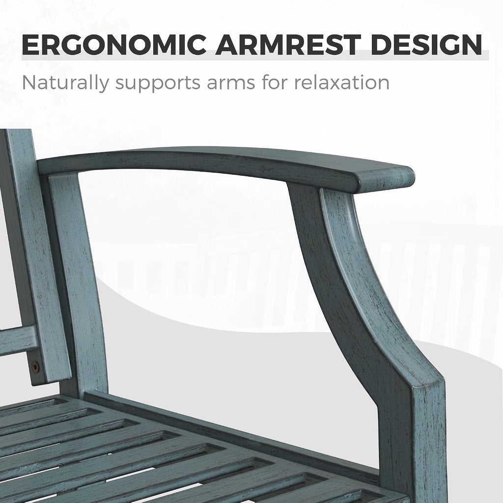 Grand patio 52' Farmhouse Outdoor Bench, Garden Benches with Anti-Rust Aluminum Metal Frame, Faux Wood Grain Finish Frame Patio Bench for Front Porch, Weathered Blue