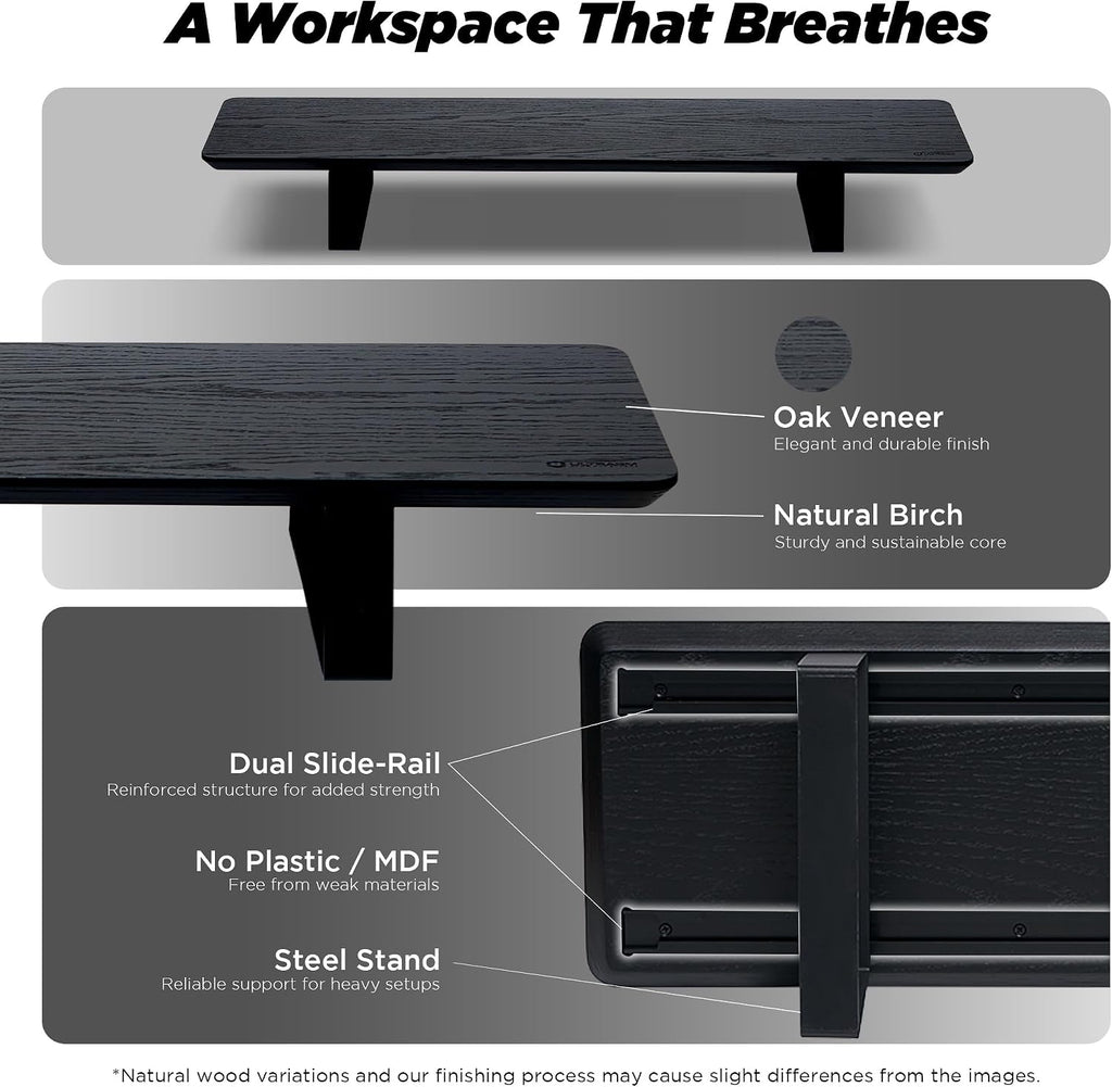ULTRARM Moodular Wooden Monitor Stand 33.4' (85cm) Desk Organizer with Metal Slide Rails for Drawer, Tray, Laptop, Tablet, Phone & Headphones Customizable Riser for Organized Workspace Black MS85-B
