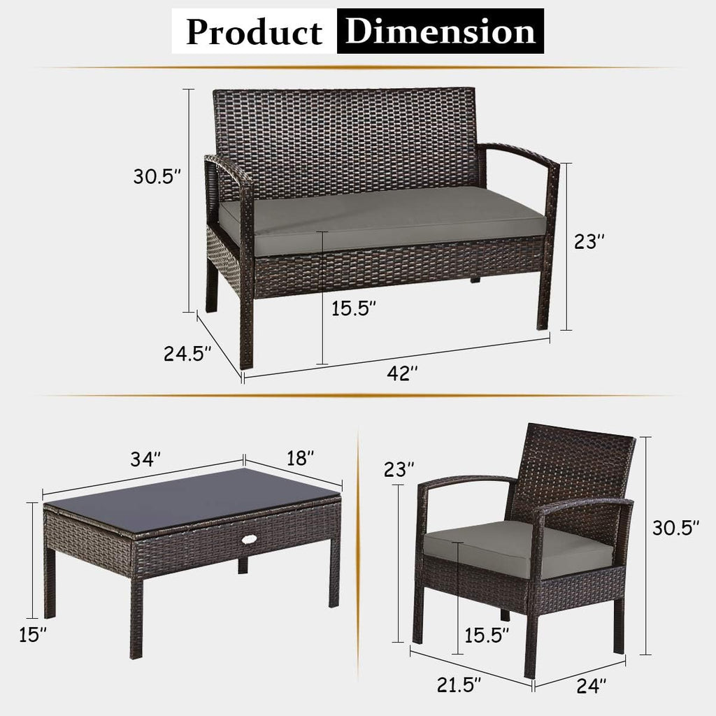 Tangkula 8-PCS Wicker Patio Conversation Furniture Set, Outdoor Rattan Chair and Table Set, Patio Furniture Sets with Coffee Table & Washable Cushions for Courtyard Balcony Garden (2, Brown)