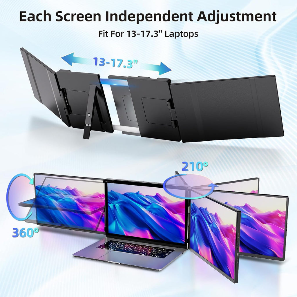 Laptop Screen Extender Monitor Portable - 2.5K Triple Laptop Screen Extender, Plug and Play Multiple Screens Extended Fits 13-17.3 Inch Laptops Compatible with, Windows, Chrome, Dex