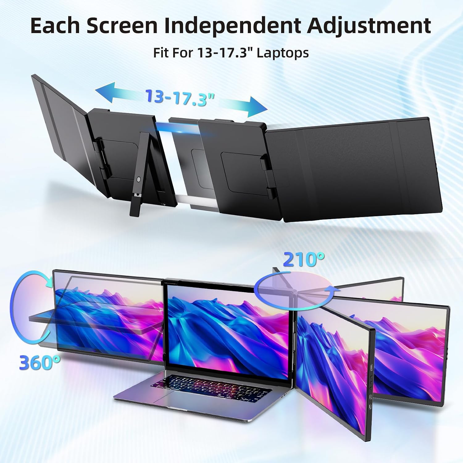 Laptop Screen Extender Monitor Portable - 2.5K Triple Laptop Screen Extender, Plug and Play Multiple Screens Extended Fits 13-17.3 Inch Laptops Compatible with, Windows, Chrome, Dex