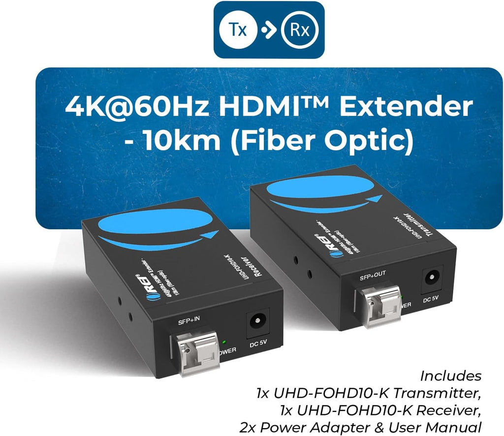 OREI 4K HDMI Extender Over Fiber Optic Balun - UltraHD 4K @ 60Hz 4:4:4 DR, HDR10+, SFP+ - Up to 10 KM in Single Mode - 300M in Multi-Mode