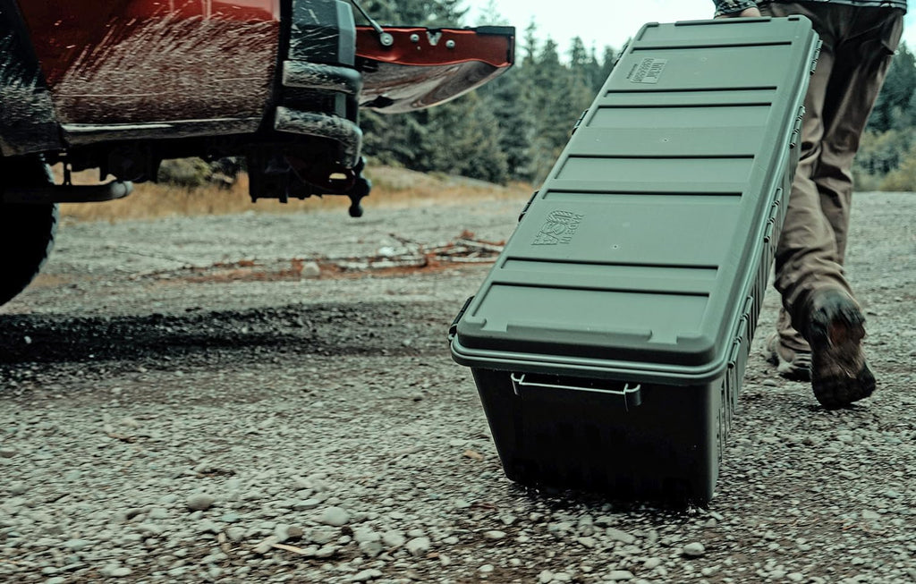 MTM MGC - The Mule Mobile Gear Crate, Storage for Hunting Gear, Shooting Supplies, Outdoor Gear, Camping Accessories, Water-Resistant, Stackable, Holds 75lbs of Gear, USA Made, Army Green