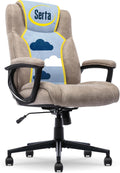 Serta Comfort Eco Office Chair, Ergonomic Mid-Back with Lumbar Support, Semi-Plush Seat Cushion and Layered Body Pillows, Padded Armrests, Metal Swivel Base, Soft Velvet Fabric, Light Brown