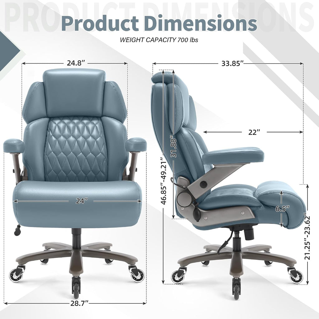 Big and Tall Office Chair 700lbs - Adjustable Headrest&Lumbar Support, 3D Flip Arms, Large Wheels &Heavy Duty Metal Base, Ergonomic High Back Computer Chair Desk Chair, Thick Padded Extra Wide Seat