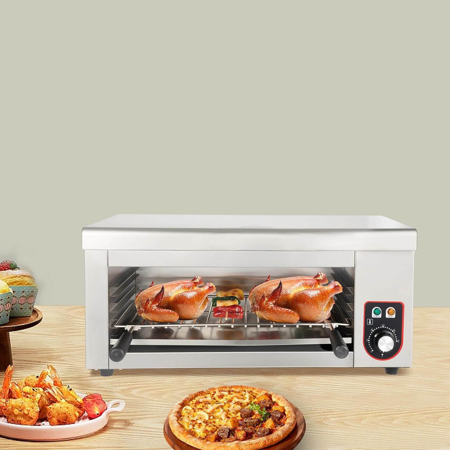 Electric Cheese Melter Cheesemelter Grill 1500W Countertop Indoor Electric Grill, Temperature Adjustable 122-572°F Commercial Cheese Melter Stainless Steel Toaster Oven