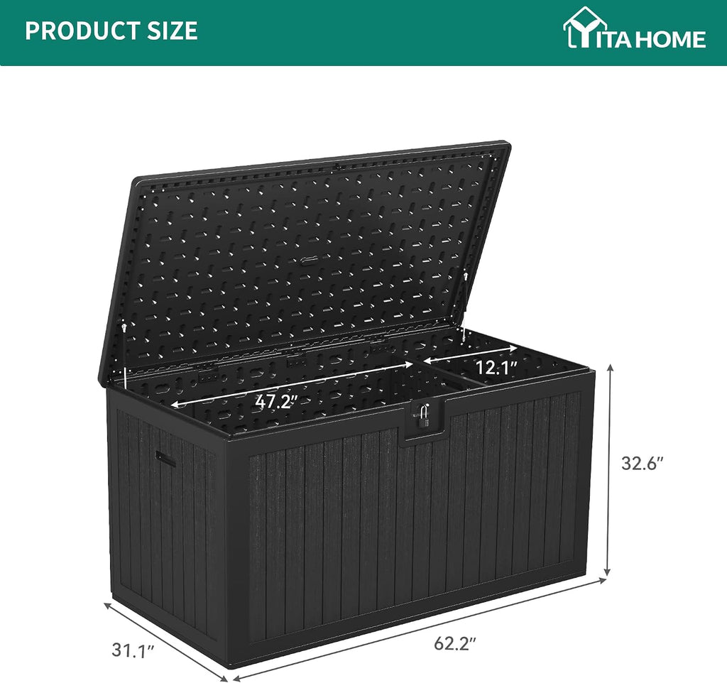 YITAHOME XXL 260 Gallon Large Deck Box,Outdoor Storage for Patio Furniture Cushions,Garden Tools with Flexible Divider,Waterproof,Lockable (Black)