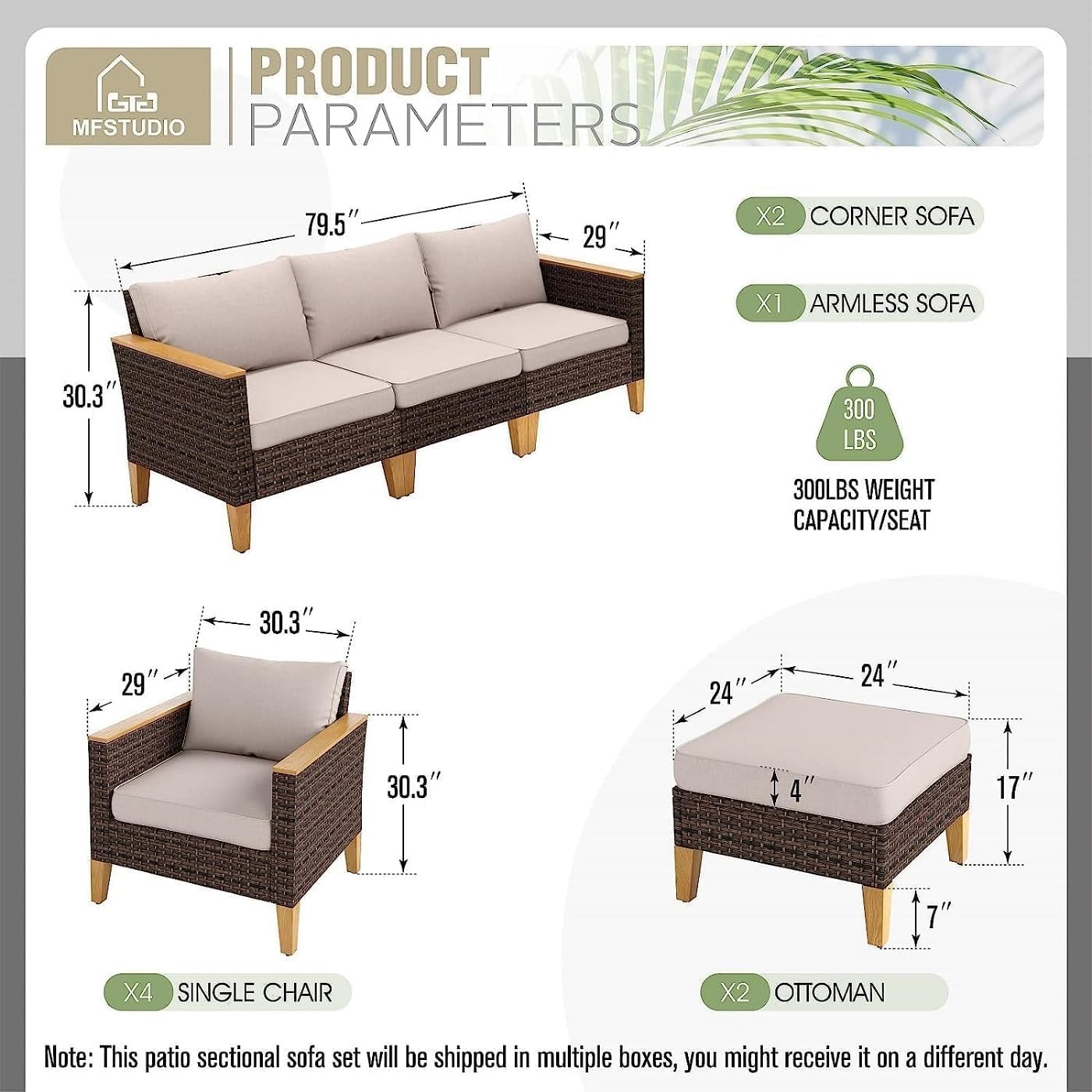 MFSTUDIO 9 Seat Extra Large Wicker Patio Furniture Set, All-Weather Rattan Patio Conversation Sets, 4 x Armrest Chair, 3-Seat Sofa, 2 x Ottoman, Outdoor Patio Sectional Sofa for Garden