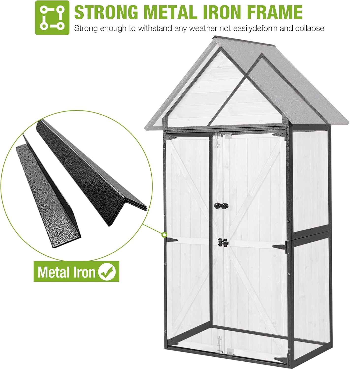 GUTINNEEN Sheds Outdoor Storage Wooden Garden Tool Shed with Metal Frame Sloped Roof and Adjustable 3 Tiers Shelves Outdoor Storage Cabinet for Backyard Garden Patio Lawn 67.1'(Off White)
