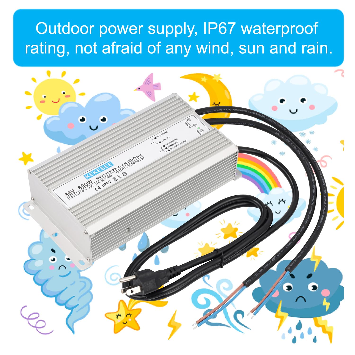 LED Driver 36V 800W Waterproof Power Supply AC90-135V to DC36V22.2A IP67 Waterproof Low Voltage Converter Suitable for Outdoor LED Lighting Sign Advertising Light Box and 36V DC Equipment