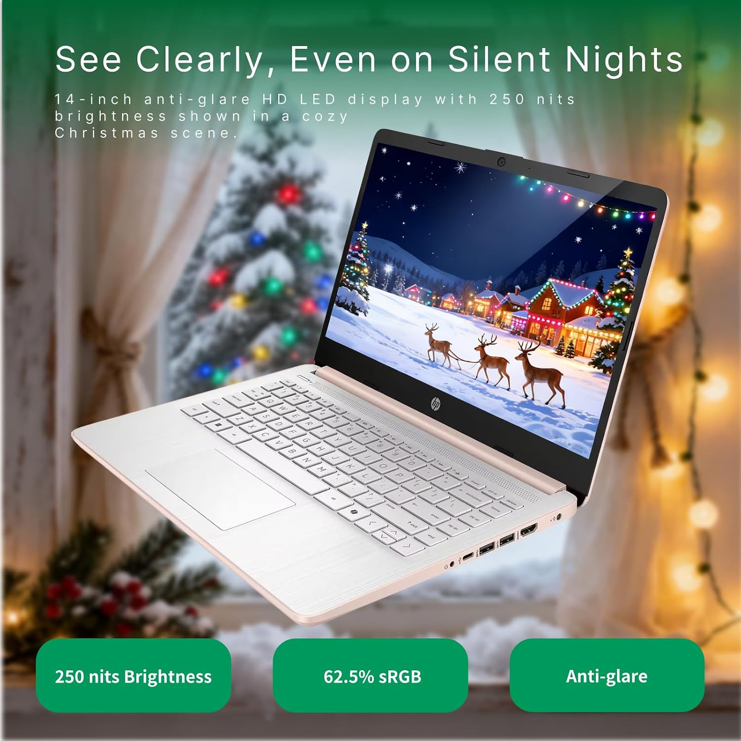 HP 14' Laptop 2025 Business Student Slim Computer, 1-Y Office 365, Copilot AI, Quad-Core Intel CPU, 16 GB RAM, 128GB UFS & 128GB SD Card, Wi-Fi 6, Windows 11 Pro, JQ2XzAccessory, Rose Gold