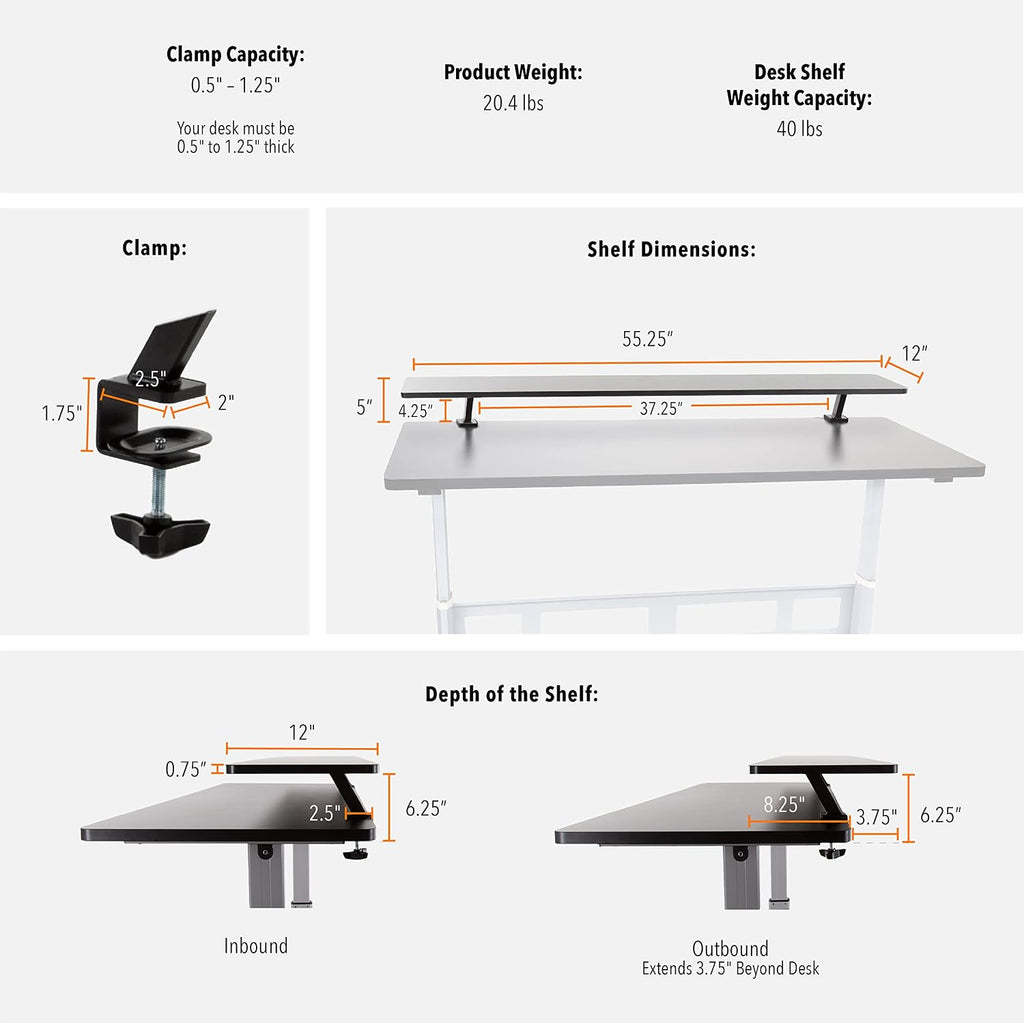 Stand Steady 55 Inch Clamp On Desk Shelf | Large Monitor Riser Supports 3 Screens for Extra Storage | Ergonomic Monitor Stand Securely Attaches to Surface with Clamp Base - No Screws (55 in/Black)