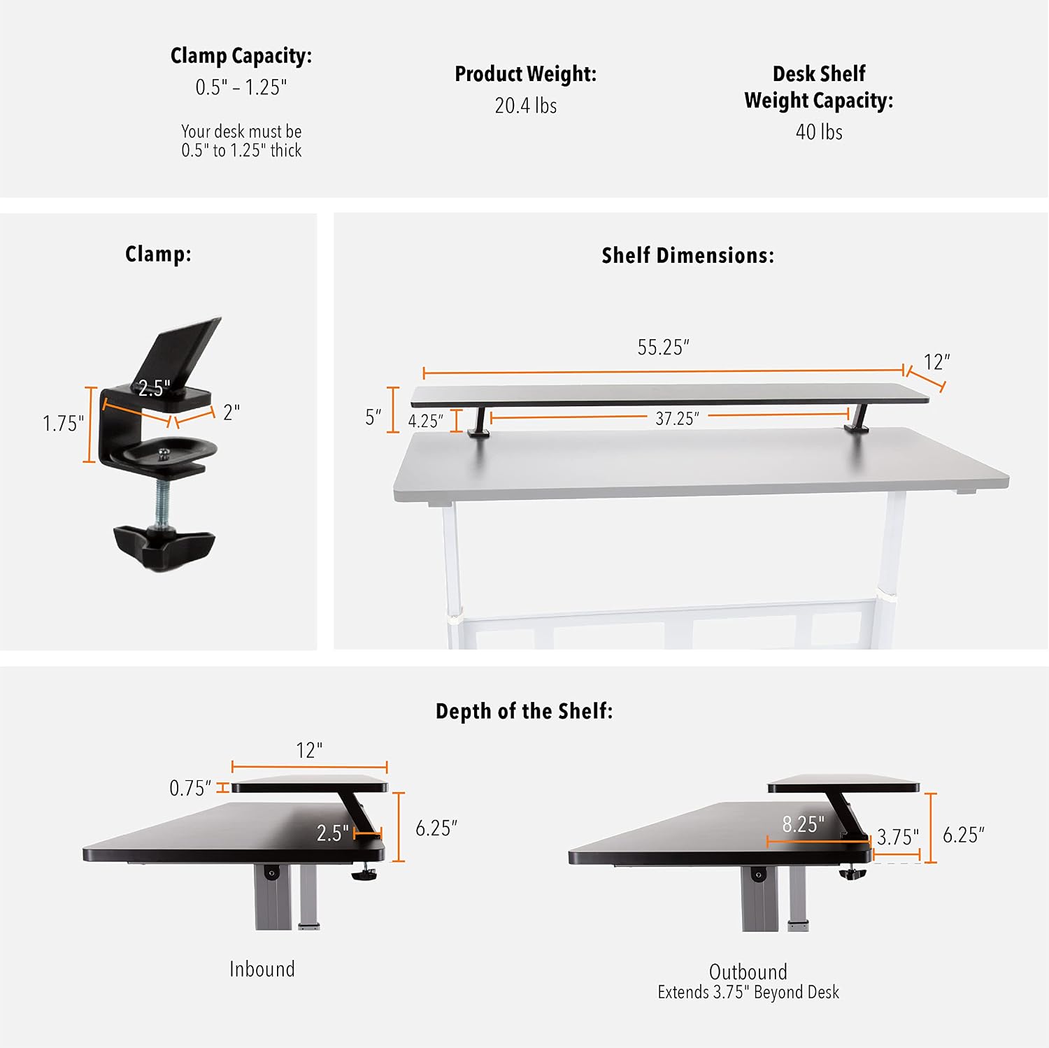 Stand Steady 55 Inch Clamp On Desk Shelf | Large Monitor Riser Supports 3 Screens for Extra Storage | Ergonomic Monitor Stand Securely Attaches to Surface with Clamp Base - No Screws (55 in/Black)