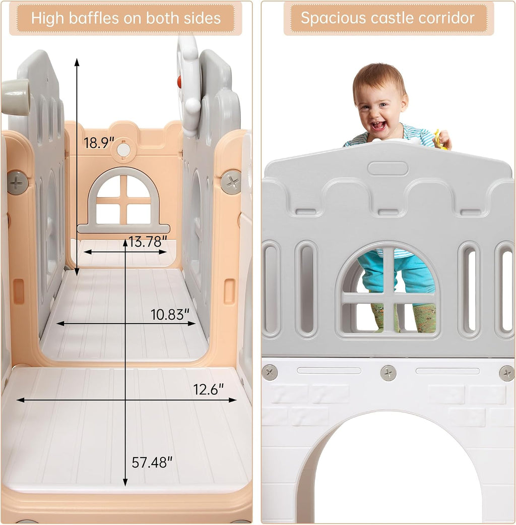Garvee Toddler Slide 8 in 1 Toddler Playset for Toddlers Age 1-3, Baby Playset for Indoor Outdoor Playground with Climber, Crawling Tunnel, Basketball Hoop, Telescope, Toy Storage