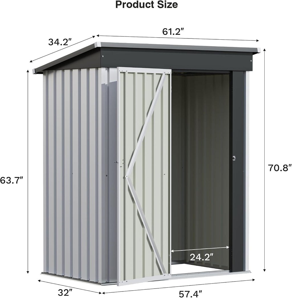 Patiolife 5x3 FT Outdoor Storage Shed, Metal Shed with Lockable Door & Sloping Roof, Steel Tool Shed for Backyard Patio Lawn, White