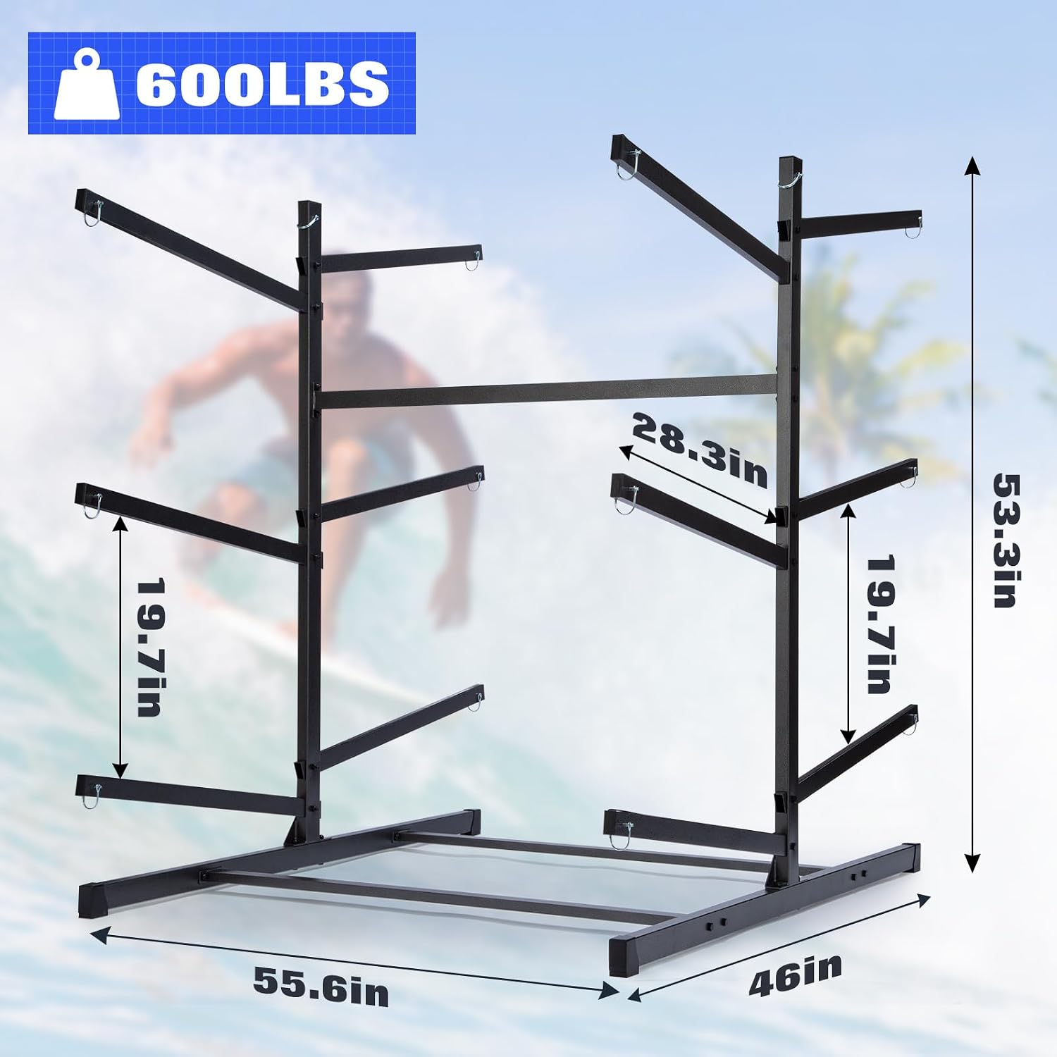 Kayak Storage Rack, Heavy Duty Kayak Racks for Garage and Outdoor Storage, Storage Rack for Kayak, Canoe, Surfboard & Paddleboard