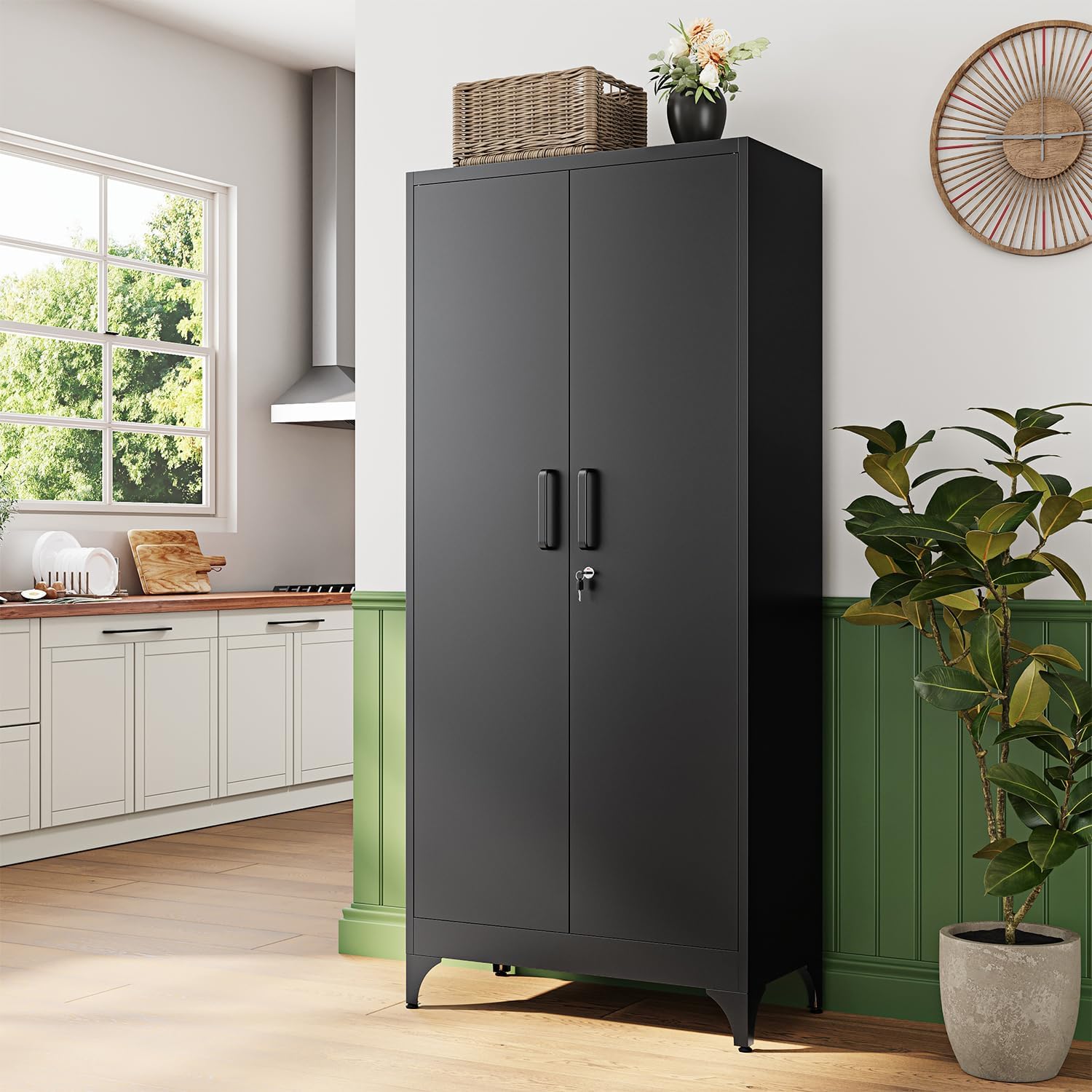 Letaya 71' H Metal Storage Cabinet with 2 Doors and 4 Shelves,Tall Kitchen Pantry Cabinets,Utility Pantry Organizers for Cupboard/Dining/Bathroom/Home Office/Garage, Steel Tool Cabinets