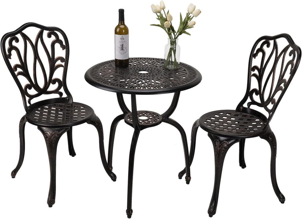 YKSY&YKSY 3-Piece Patio Bistro Furniture Set Cast-Aluminum Bistro Table Set for Lawn,Garden,Backyard (YILI Copper)