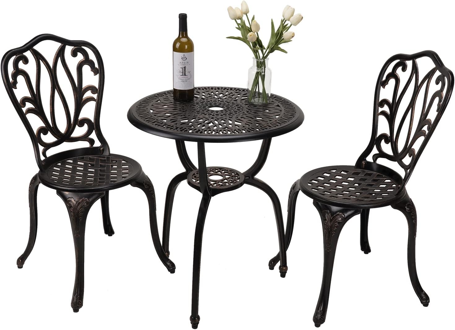 YKSY&YKSY 3-Piece Patio Bistro Furniture Set Cast-Aluminum Bistro Table Set for Lawn,Garden,Backyard (YILI Copper)