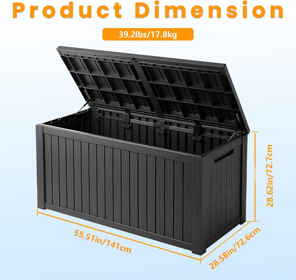 200 Gallon Outdoor Storage Box Waterproof Lockable Resin Deck Box Large, Black