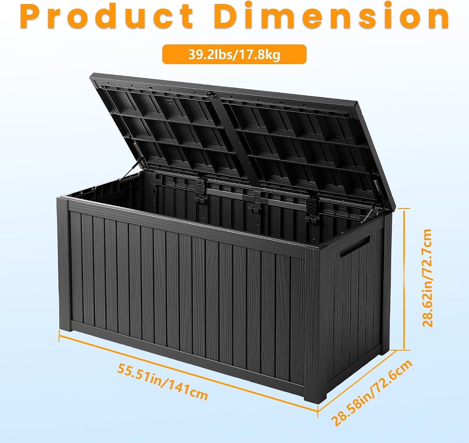 200 Gallon Outdoor Storage Box Waterproof Lockable Resin Deck Box Large, Black