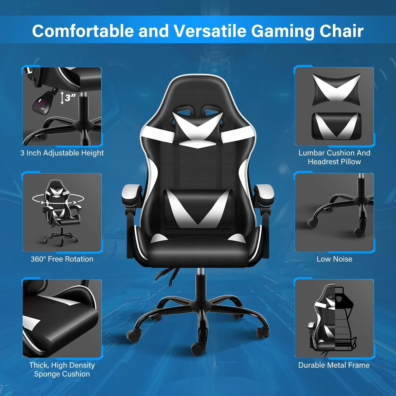 YSSOA Gaming Chair, Big and Tall Gamer Chair, Racing Style Adjustable Swivel Office Chair, Ergonomic Video Game Chairs with Headrest and Lumbar Support