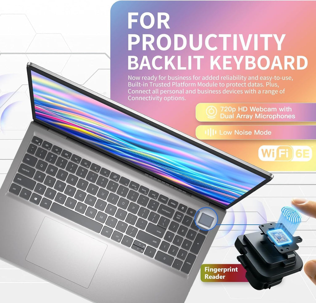 Dell 15.6' Business Laptop Computer - FHD 250nits Display, Intel Core i7-1355U (10 Core, Up to 5.0Ghz), Fingerprint, Backlit KB, Windows 11 Pro(64GB RAM, 2TB SSD)