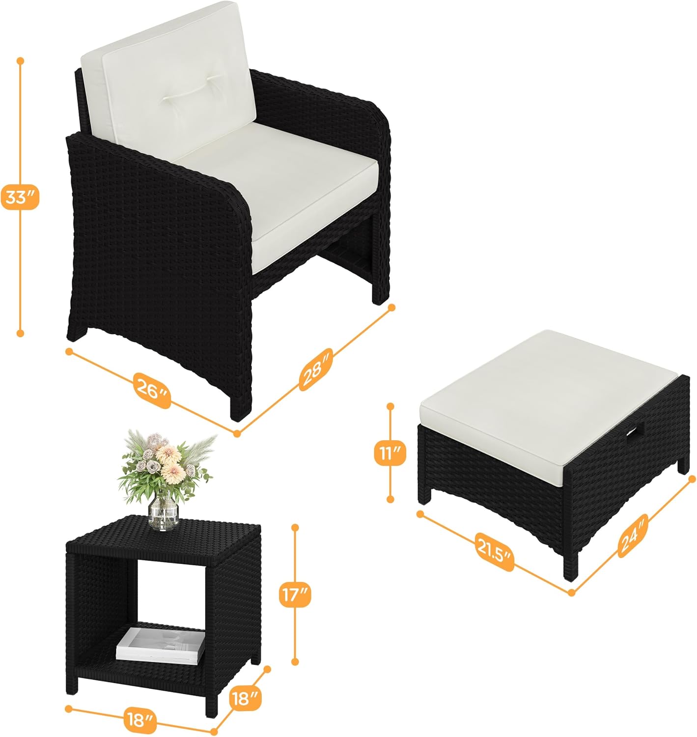 Yaheetech 5 Piece Patio Conversation Set with Ottomans, PE Wicker Balcony Furniture, Rattan Lounge Sofa with Cushions & Pillows, 2 Chairs & Side Table for Backyard, Porch, Garden, Black/Beige