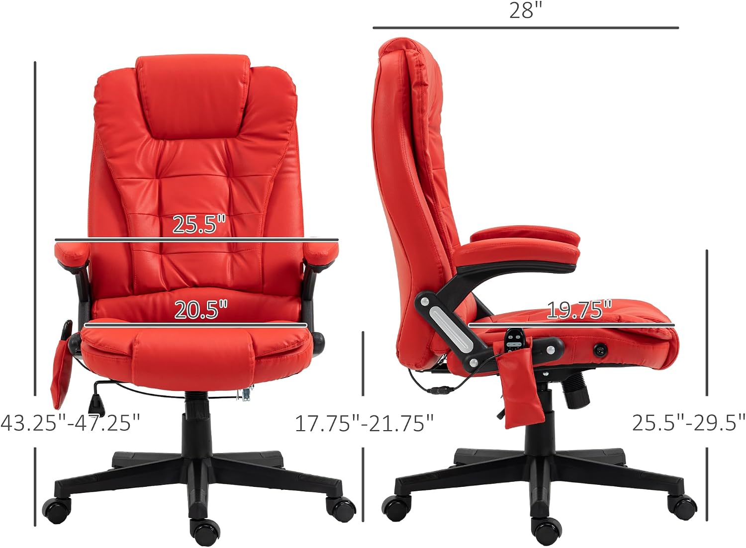 HOMCOM High Back Vibration Massage Office Chair with 6 Vibration Points, Heated Reclining PU Leather Computer Chair with Armrest and Remote, Red