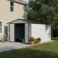 10x12 FT Sheds & Outdoor Storage,Metal Aluminum Garden Shed,with Punched Vents,Waterproof Cabinet w/Hinged Door and Padlock,Tool House for Storing Bicycles,Lawnmowers,Barbeques,White+Grey